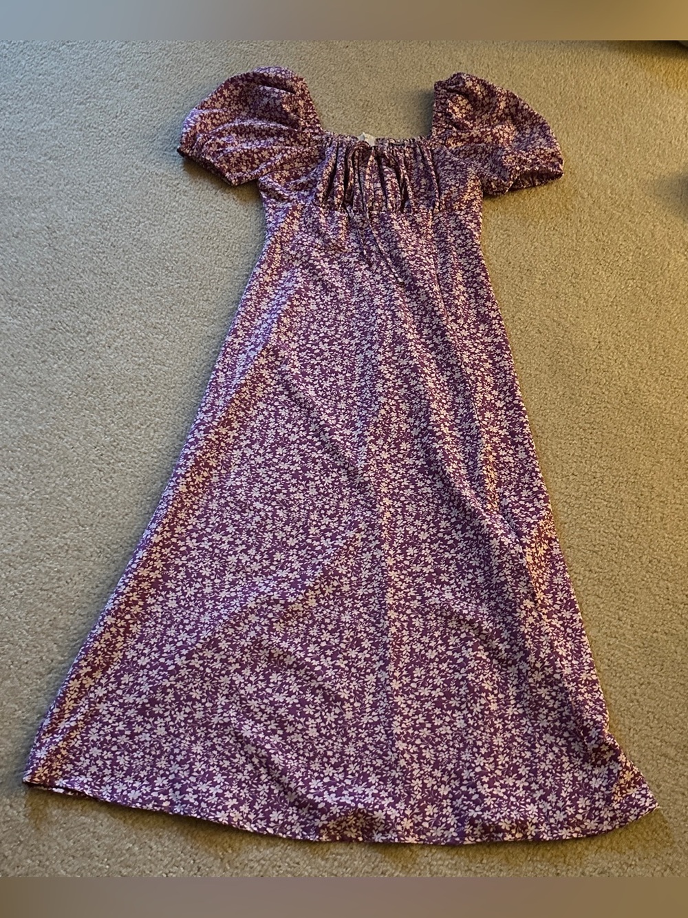SHEIN Women’s S Lilac Purple Ditsy Floral Puff Sleeve Midi Dress
